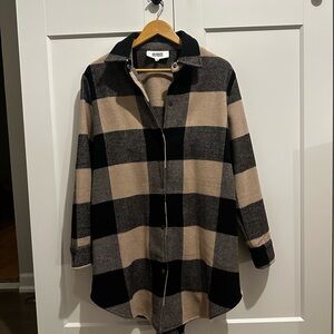 BB Dakota by Steve Madden Plaid Button-Up Jacket- Black and Tan
